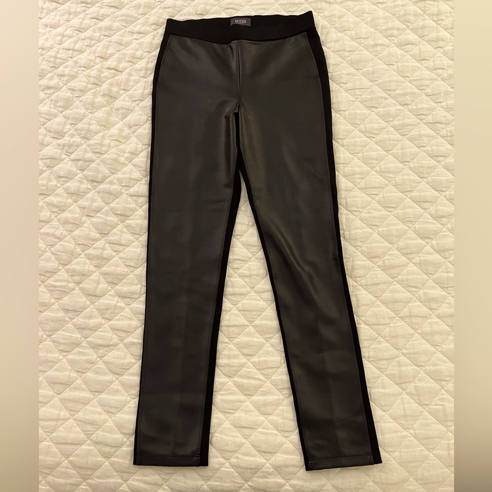 NYDJ Faux Leather Front Pants, Black, Size 2